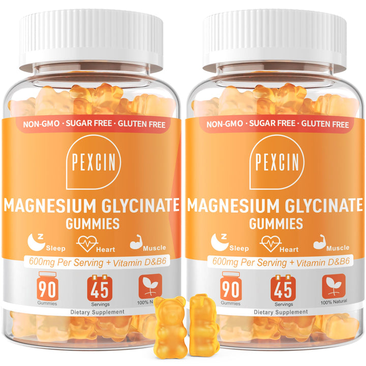 PEXCIN magnesium glycinate gummies packaging, family-friendly and sugar-free for daily use.