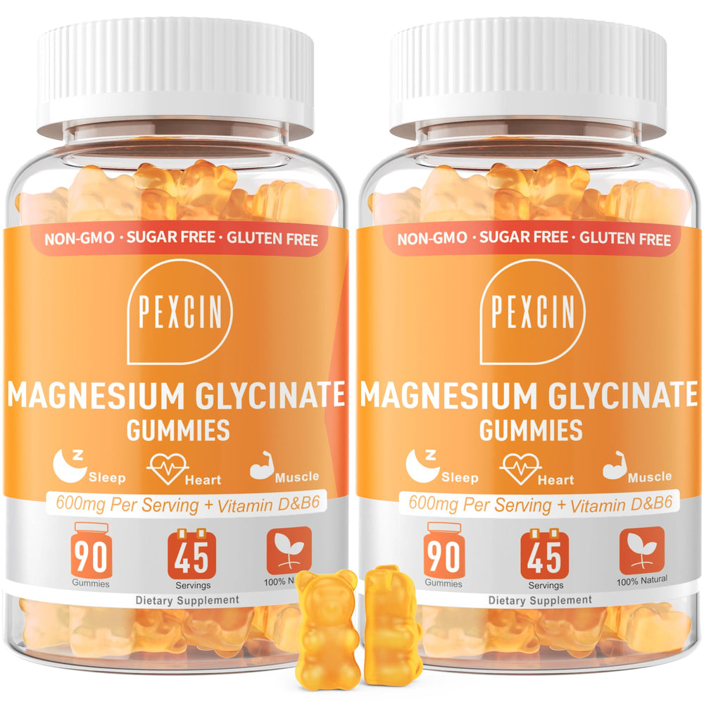 PEXCIN magnesium glycinate gummies packaging, family-friendly and sugar-free for daily use.
