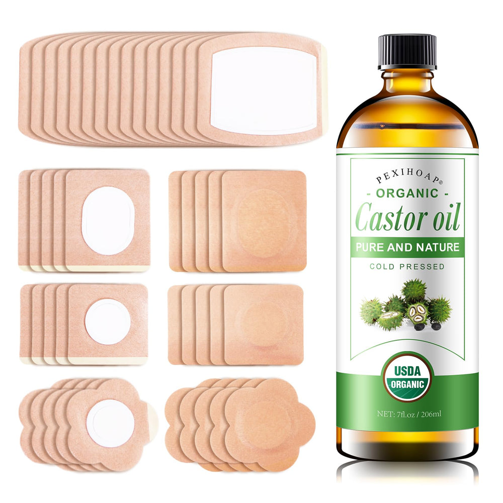 Pexihoap castor oil bottle with organic oil for packs.
