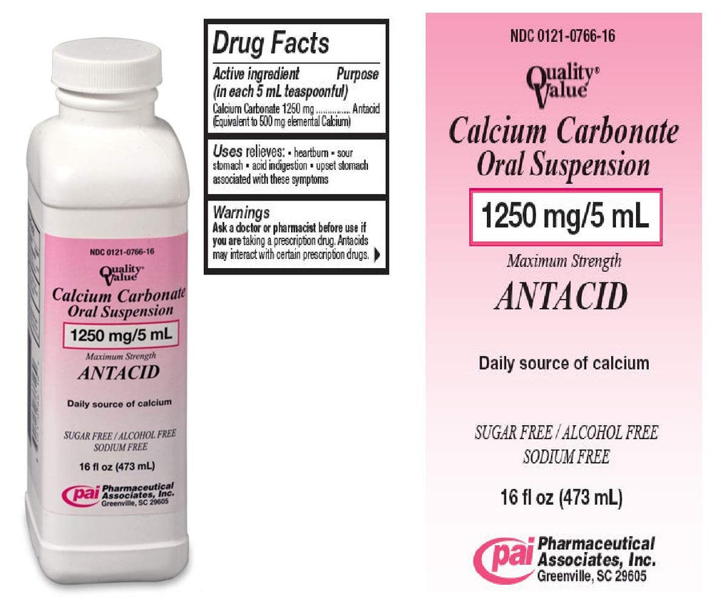 PHARMACEUTICAL ASSOC INC calcium carbonate oral suspension bottle pour supports precise dosing.