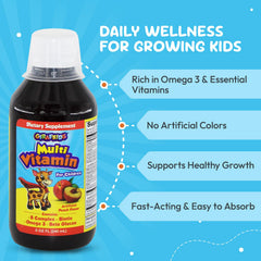 PHARMADEL GirafKids pour-friendly bottle demonstrates simple syrup dispensing for busy mornings.