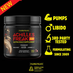 Pharmafreak Achilles Freak 300 label front highlighting endurance-boosting ingredients
