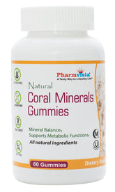 Pharmvista Coral Calcium Gummies bottle shows natural calcium with vitamin D3 for bone support.