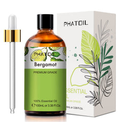 PHATOIL Bergamot essential oil bottle with dropper for precise application in diffusers.