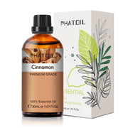 PHATOIL Cinnamon essential oil bottle for pure, long-lasting aroma in diffusers.