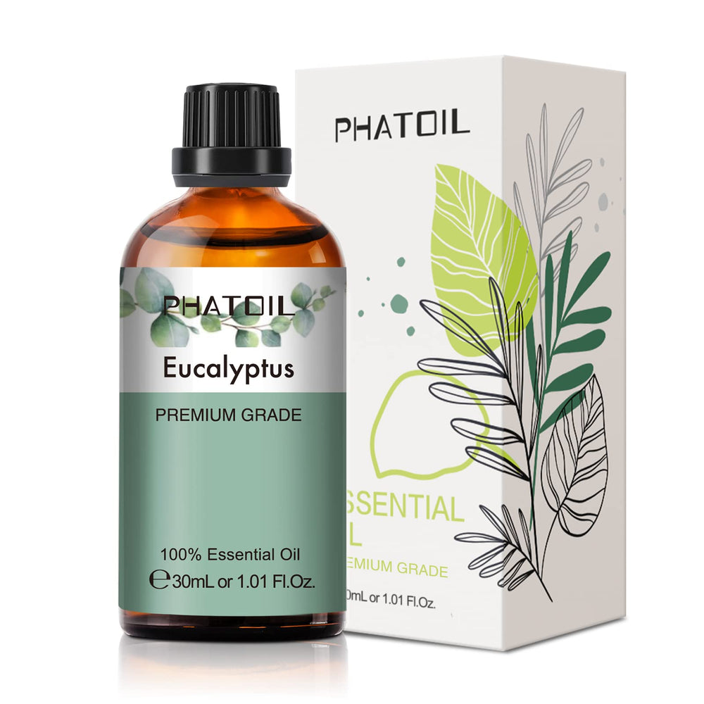 PHATOIL Eucalyptus essential oil bottle with dropper for easy use in diffusers.