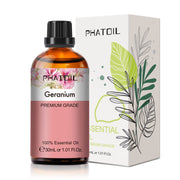 PHATOIL geranium essential oil bottle closeup for pure aromatherapy use