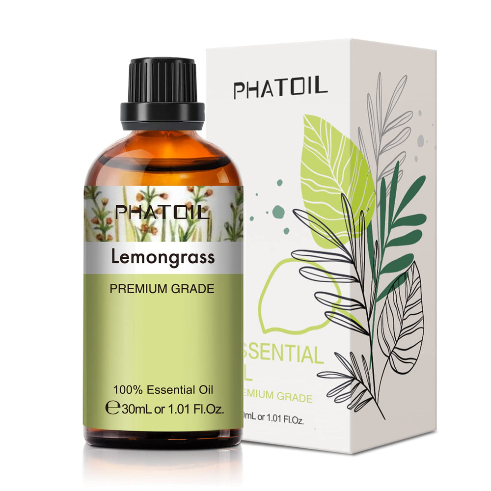 PHATOIL Lemongrass essential oil bottle with dropper for precise use.