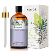 PHATOIL rosemary essential oil bottle in amber glass with dropper for easy use.