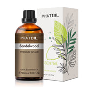PHATOIL Sandalwood essential oil bottle close-up highlighting premium aroma diffusion.