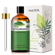 PHATOIL Spearmint essential oil bottle pour demonstrates precise dropper use for easy application.