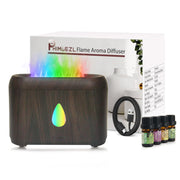 Phimuezl Flame Diffuser in dark wood grain, 200ml, for calm ambiance and aromatic diffusion.