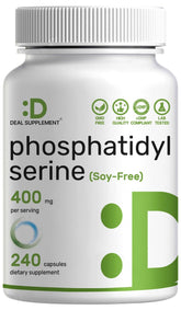 Phosphatidylserine supplement bottle front — possible focus support for daily tasks.