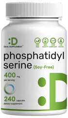 Phosphatidylserine supplement bottle front — possible focus support for daily tasks.