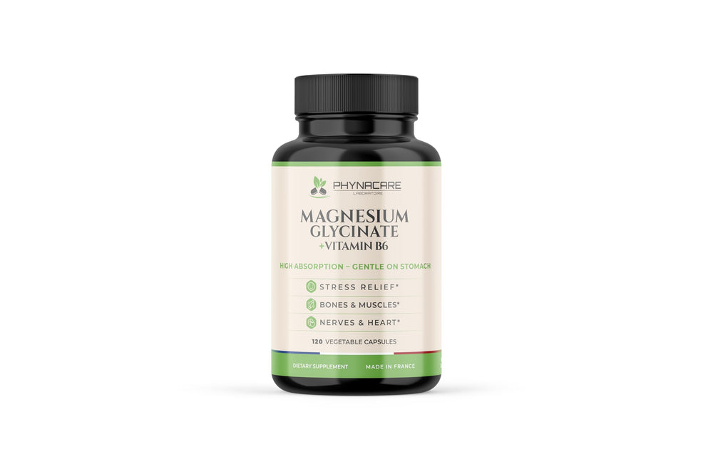 PHYNACARE Magnesium Bisglycinate bottle front for daily wellness and high absorption.