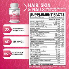 Physician Formulated ingredient-blend showcases 7500 mcg biotin with key vitamins.