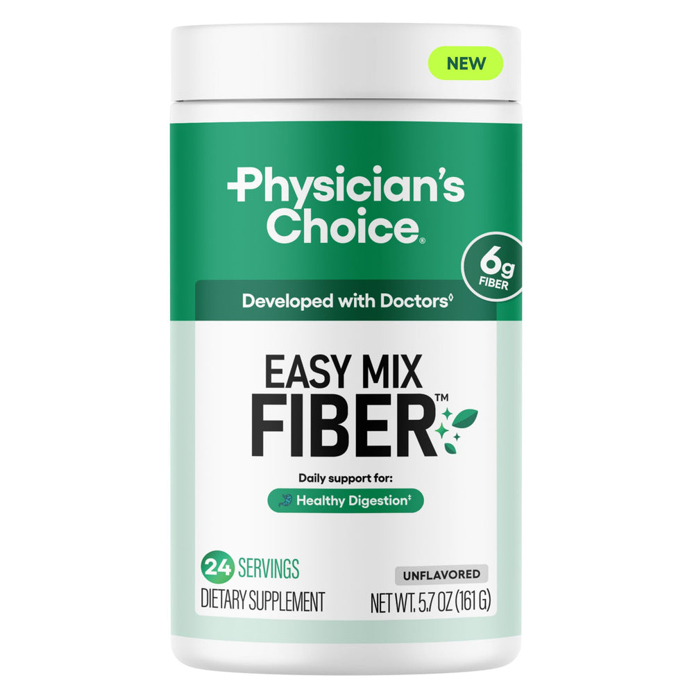 Physician's Choice Easy Mix Fiber powder in a jar for daily digestive comfort