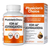 Physician's CHOICE KSM-66 Ashwagandha bottle for stress support and calm focus.