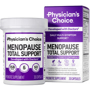Physician's CHOICE Menopause Probiotic bottle front promotes hormonal balance and gut health.