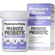 Physician's CHOICE prebiotic-probiotic bottle front showing convenient daily digestive support.