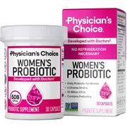 Physician's CHOICE Probiotics for Women bottle showing 30-count formula for daily feminine support.