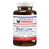 Physician's Strength Beef Liver bottle showing grass-fed origins for daily nourishment.