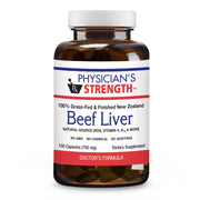 Physician's Strength Beef Liver bottle showing grass-fed origins for daily nourishment.