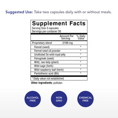 EstroBalance capsules close-up showing 90 veggie capsules for daily wellness