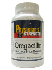 Physician's Strength Oregacillin bottle with capsules for respiratory support and antioxidant benefits.