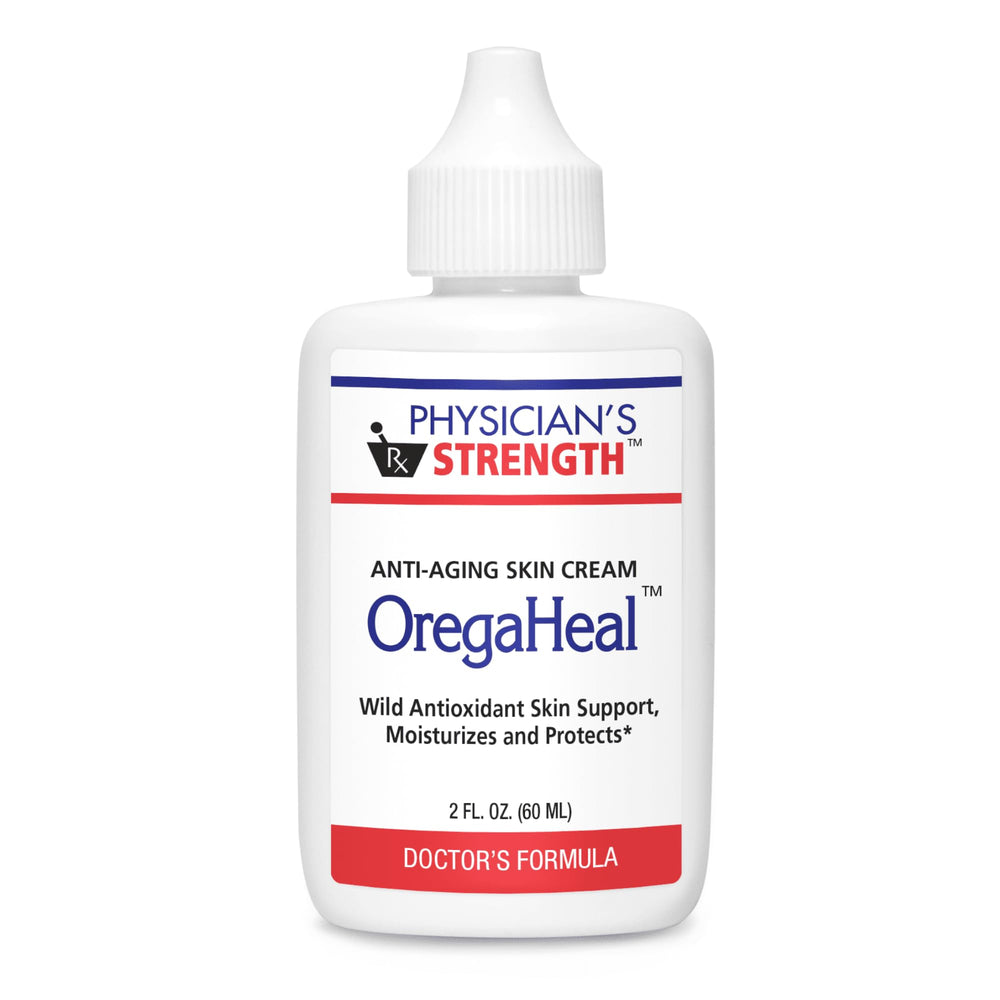 Physician's Strength OregaHeal cream jar showing rich moisturizing formula for daily use