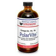 Physician's Strength PolarVite 8oz bottle on counter highlighting omega-3 richness