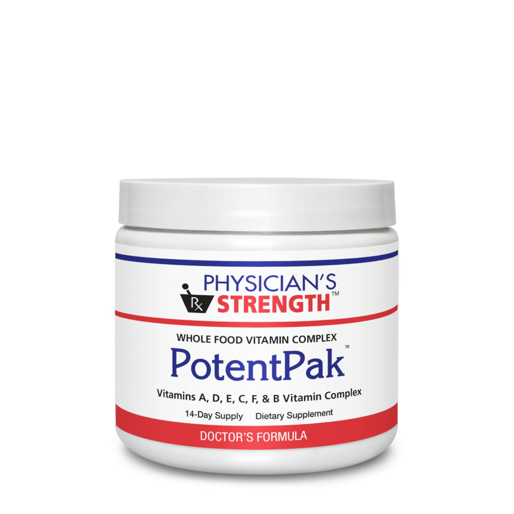 Physician's Strength PotentPak bottle showing whole-food vitamins for daily wellness
