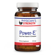 Physician's Strength Power-E bottle offers a plant-based vitamin E option for daily use.