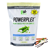 Physiovantage Powerplex vanilla protein bottle highlighting plant-based muscle support.