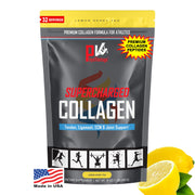 Physiovantage supercharged collagen powder in a bag emphasizes grass-fed sourcing and versatile mixability.