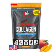 Physiovantage Supercharged Collagen Powder peach mango being poured for daily wellness.