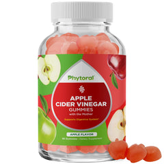 Phytoral Apple Cider Vinegar Gummies bottle highlights color and texture for probiotic-like appeal.