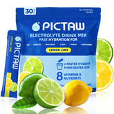 PICTAW lemon-lime electrolyte packet open for quick hydration after workouts.