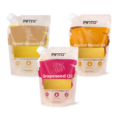 Pifito Sweet Almond Oil bottle for skin hydration and soap making.