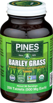 PINES Organic Barley Grass tablets bottle front view for daily nutrition