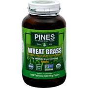 Pines Organic Wheat Grass Tablets close-up showing vibrant greens for a daily greens boost.