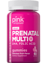 PINK Prenatal Vitamins bottle top view with fruity gummies for everyday care