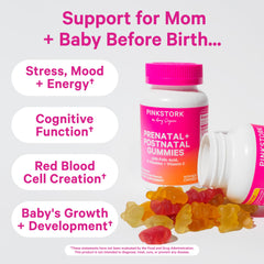 Pink Stork fruity gummies bottle pour for a simple daily ritual.
