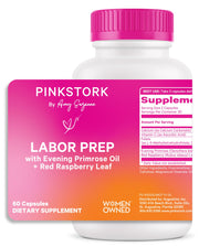 Pink Stork Labor Prep bottle showing Evening Primrose Oil for late-pregnancy support.