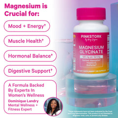 Pink Stork Magnesium Glycinate capsules being poured into a drink for easy daily use.