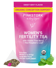 Pink Stork Fertility Tea Sweet Mint brew for a calming, caffeine-free ritual