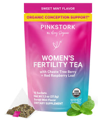 Pink Stork Fertility Tea Sweet Mint brew for a calming, caffeine-free ritual