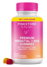 Pink Stork Premium Prenatal Gummies bottle front view for daily pregnancy support