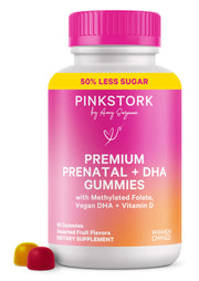 Pink Stork Premium Prenatal Gummies bottle front view for daily pregnancy support