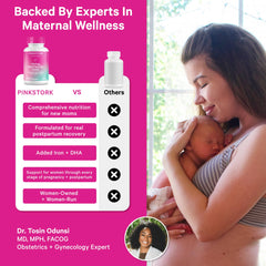 Pink Stork Total Postnatal label view showing clean, non-GMO ingredients.